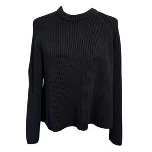 Quince Organic Cotton Fisherman Crew Sweater Black, Size L